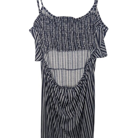 Striped Blue & White Long Maxi Dress w/Thigh Slit, Bow and Cut-Out - Size XL - Picture 4 of 5